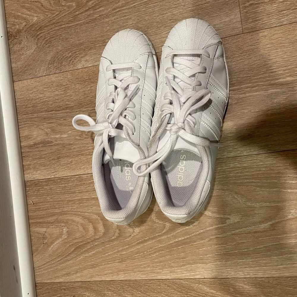 All White Adidas Superstar Sneakers - Picture 5 of 8